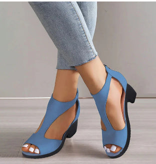 Women's High Heeled Fish Mouth Sandals with Zipper Closure