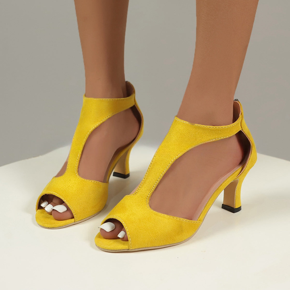 Women's High Heeled Fish Mouth Sandals with Zipper Closure