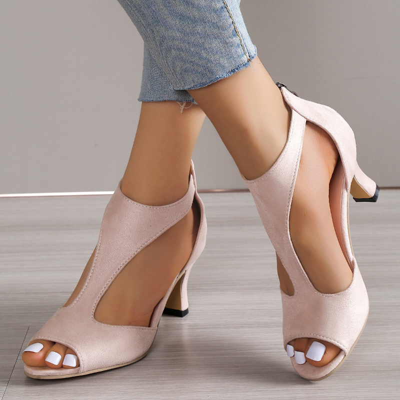 Women's High Heeled Fish Mouth Sandals with Zipper Closure