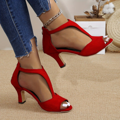 Women's High Heeled Fish Mouth Sandals with Zipper Closure